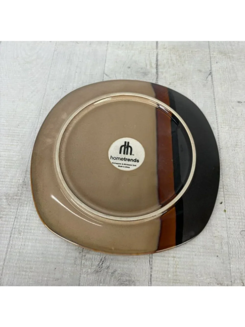 Home Trends BAZAAR BROWN Stoneware Square Stripe Coupe Lunch Salad Plate Set 2